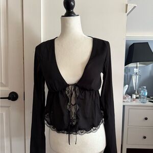 Black Lace Trim Blouse